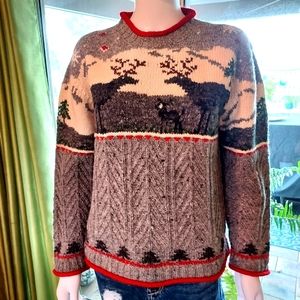 Jones New York Lambswool blend Reindeer Sweater with Roll Hem